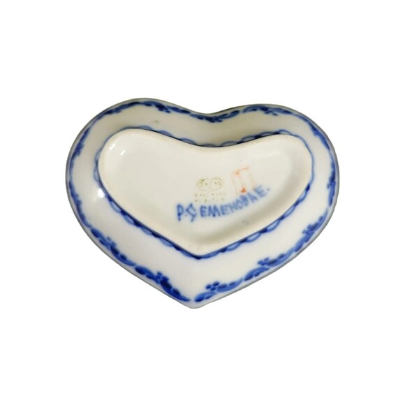 Trinket Dish 2 PC Porcelain Blue And White w/Doves Signed - Picture 4 of 4
